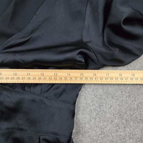 Abercrombie & Fitch Peplum Top Womens Small Black Satin Button Front Tie Cuff - Picture 7 of 9